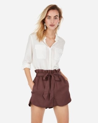 High Waisted Sash Tie Utility Shorts | Express