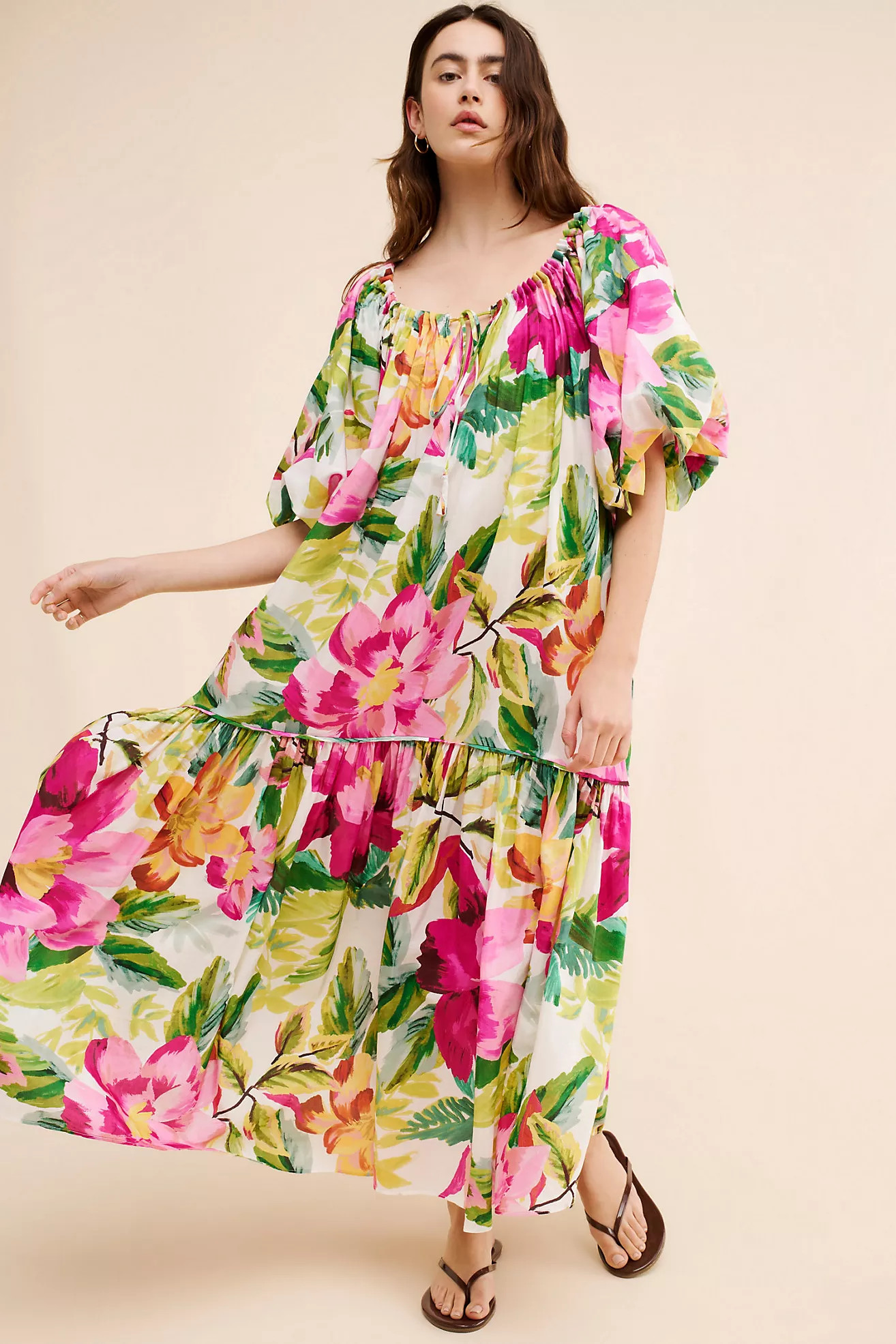 FARM Rio Painted Flowers Off The Shoulder Maxi Dress | Anthropologie (US)