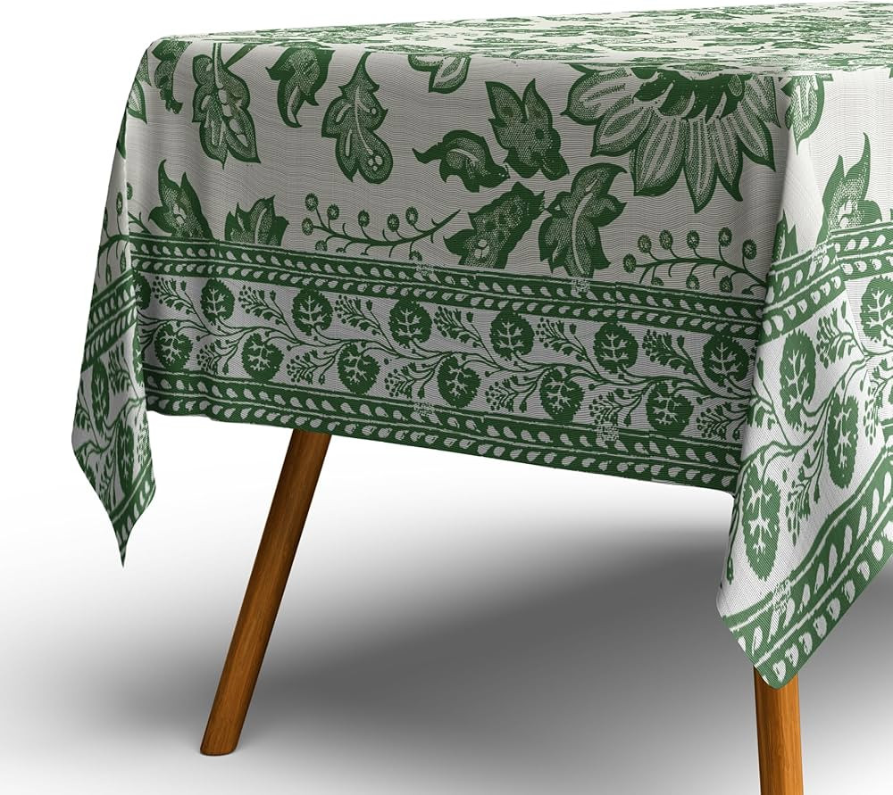 100% Organic Cotton Green Table Cloth, Indian Block Print Table Linen for Dining, Parties, Weddin... | Amazon (US)