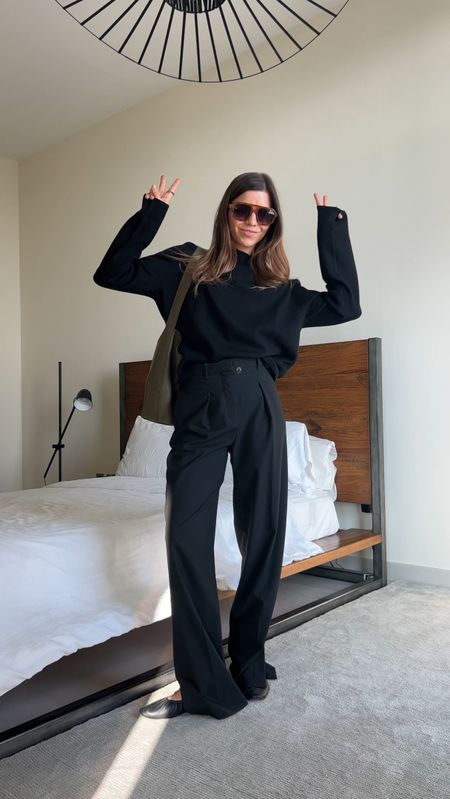 Total black outfit, black trousers and black jumper, jumper and trousers look, old Céline, minimal look, ballet flats 

#LTKCyberSaleUK #LTKfindsunder100
