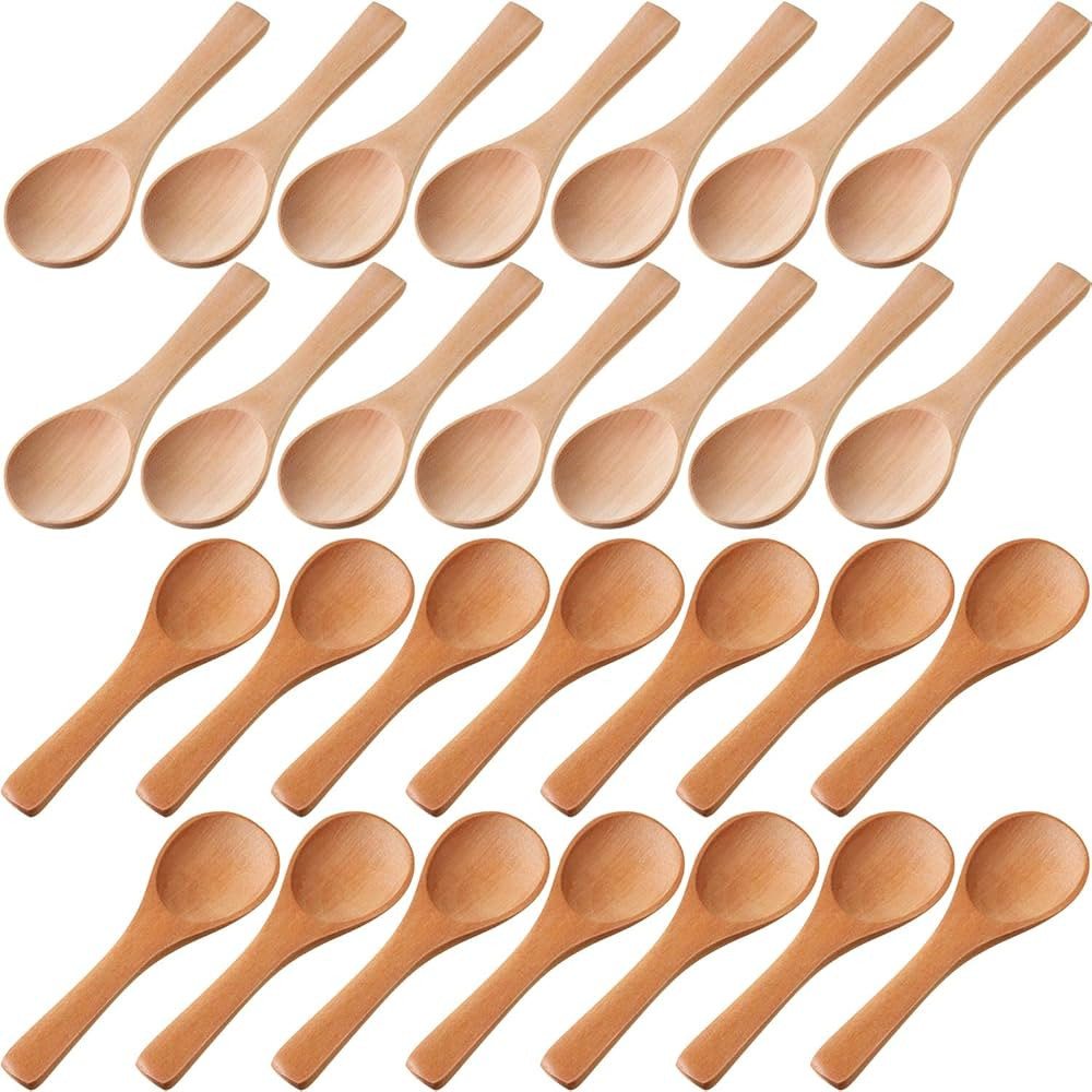 30 Pieces Small Wooden Spoons Mini Nature Wooden Spoons for Jars Mini Tasting Spoons Condiments S... | Amazon (US)