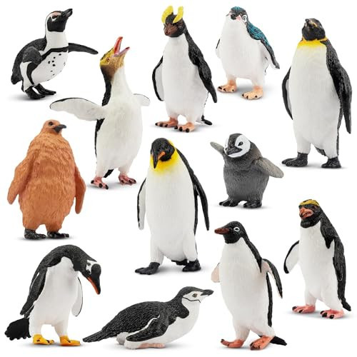 Toymany 12PCS Realistic Penguin Figurines, Plastic Polar Antarctic Animal Figures Set with Penguin Cub, Easter Eggs Cake Toppers Christmas Birthday Gift for Kids Toddlers | Amazon (US)
