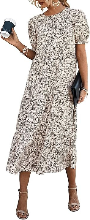 PRETTYGARDEN Women's Summer Casual Boho Dress Floral Print Ruffle Puff Sleeve High Waist Midi Bea... | Amazon (CA)