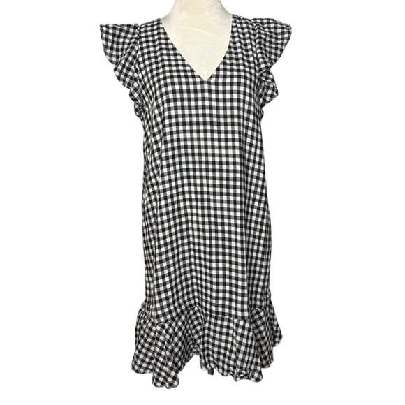 Madewell Gingham Ruffle Dress True Black White size 8 G8001 | Poshmark