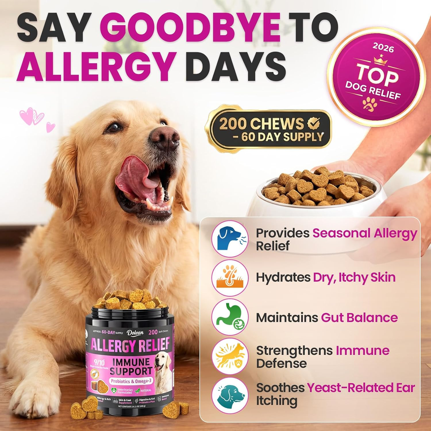 Dog Allergy Chews is Human Grade Itch Relief Multivitamin & Immune Yeast | Amazon (US)