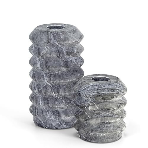 WORHE Candle Holders Italy True Natural Travertine Stone 0.4" Thick Set of 2 Marble Candlestick Holder for Christmas Wedding Dinning Party Candle Stand for 3/4 inch Candles Color Black (ZT001) | Amazon (US)