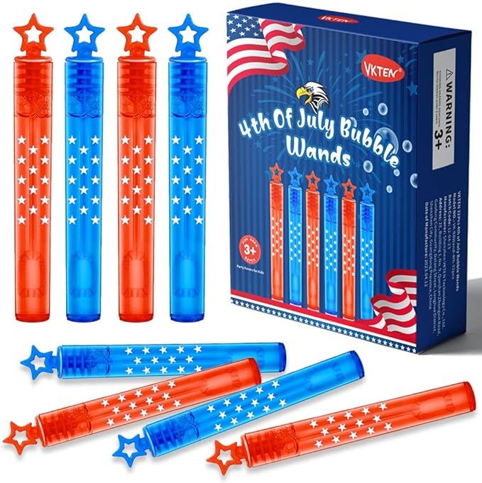 32Pcs 4th of July Mini Bubble Wands Patriotic Red White Blue Bubbles for Kids, Independence Day P... | Amazon (US)