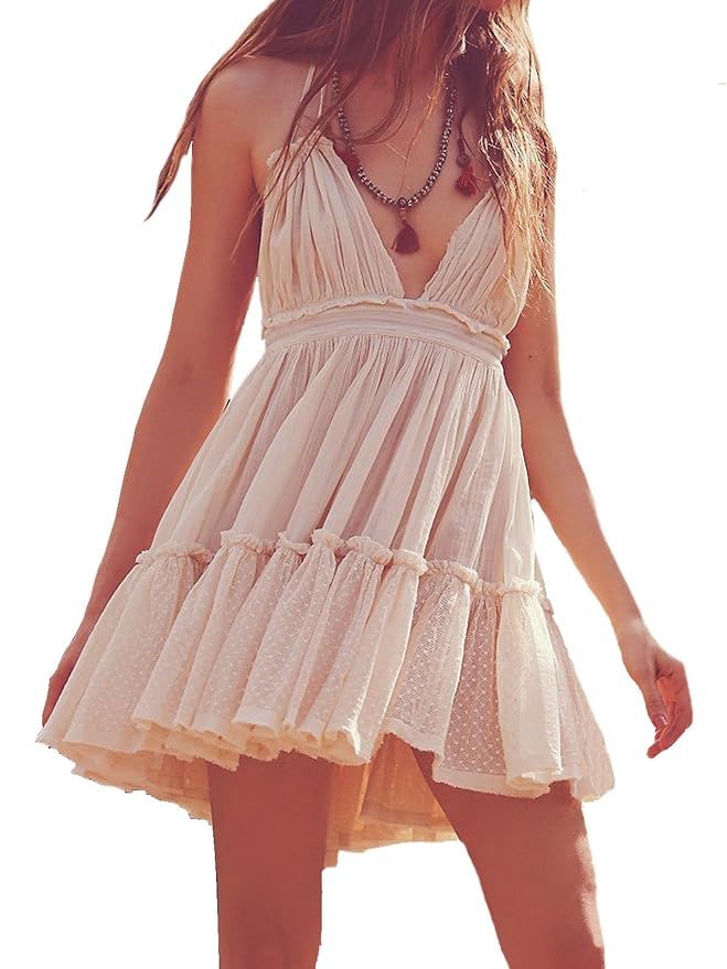 R.Vivimos Womens Summer Halter Deep V Neck Sexy Patchwork Mini Short Dresses | Amazon (US)