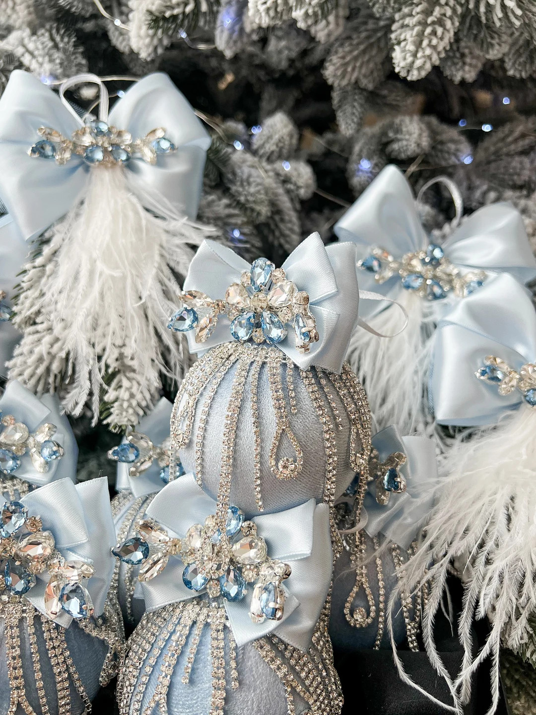 Blue Velvet Rhinestone Christmas Ornaments 3.15,blue Velvet Rhinestone Christmas Decorations,blue... | Etsy (US)