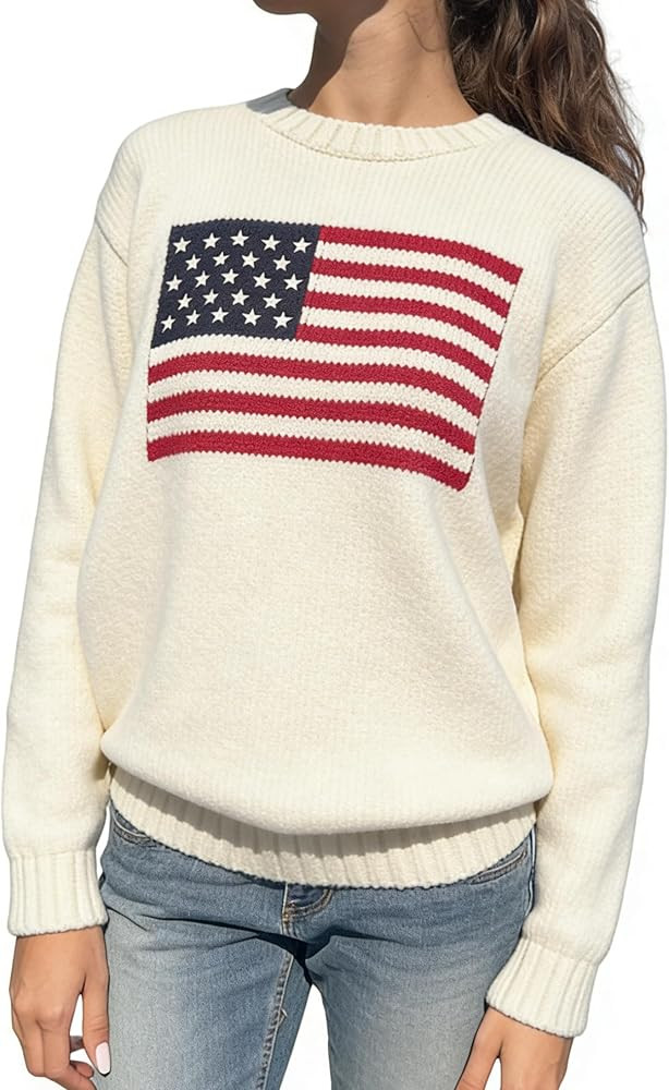 Luckinbaby American Flag Sweater for Women Striped Star Sweaters USA Sweatshirt Patriotic Knitted... | Amazon (US)