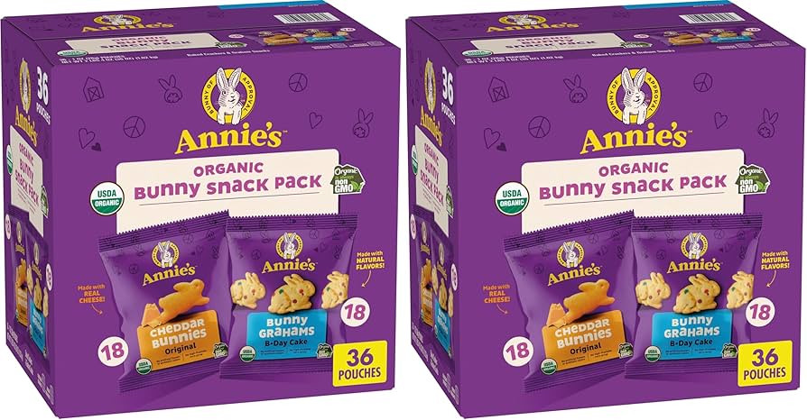 Annie's Organic Snack Pack,Cheddar Bunnies Crackers and Birthday Cake Bunny Grahams,36 Ct,36 oz,(... | Amazon (US)