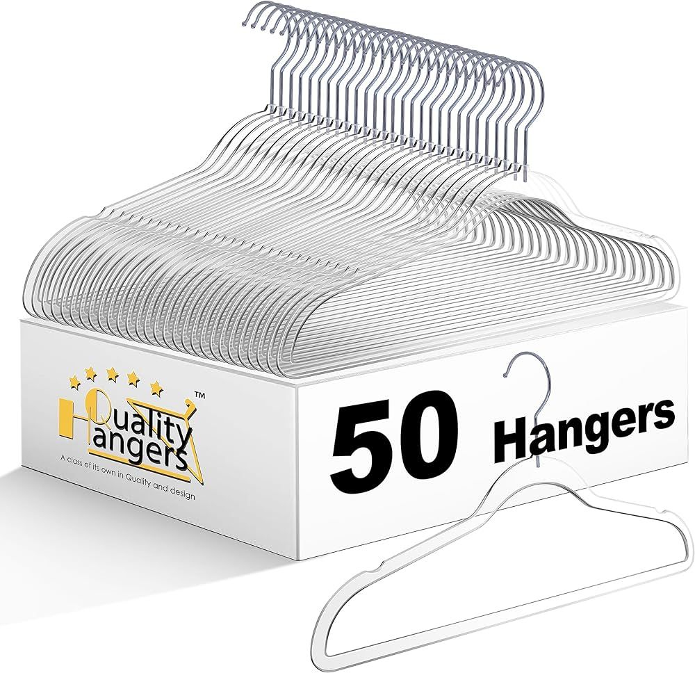 Quality Hangers Clear Plastic Hangers for Clothes | 50 Pack - 17.5 Inch | Heavy Duty Hangers Spac... | Amazon (US)