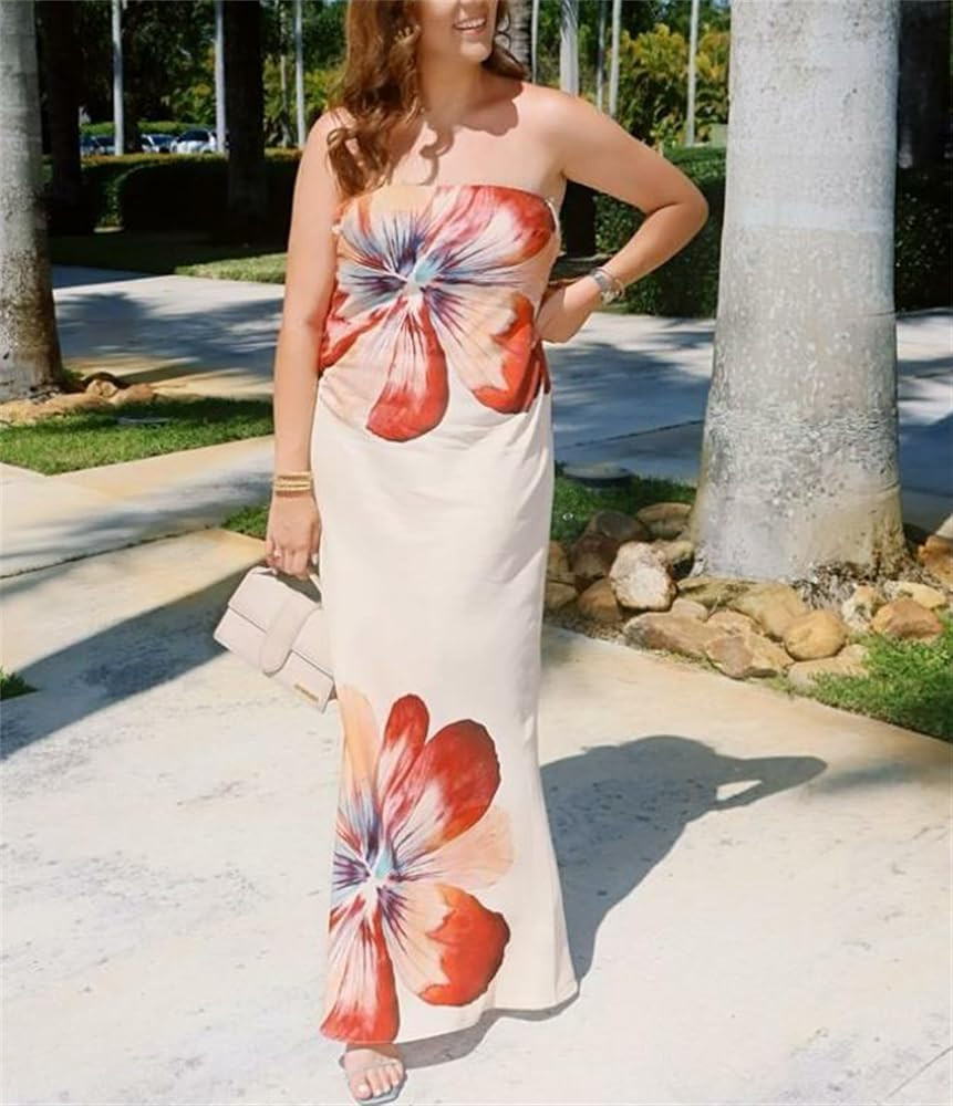 Women Sexy Floral Bodycon Maxi Dress Elegant Dress Sleeveless Summer Long Dress Cocktail Party Dr... | Amazon (US)