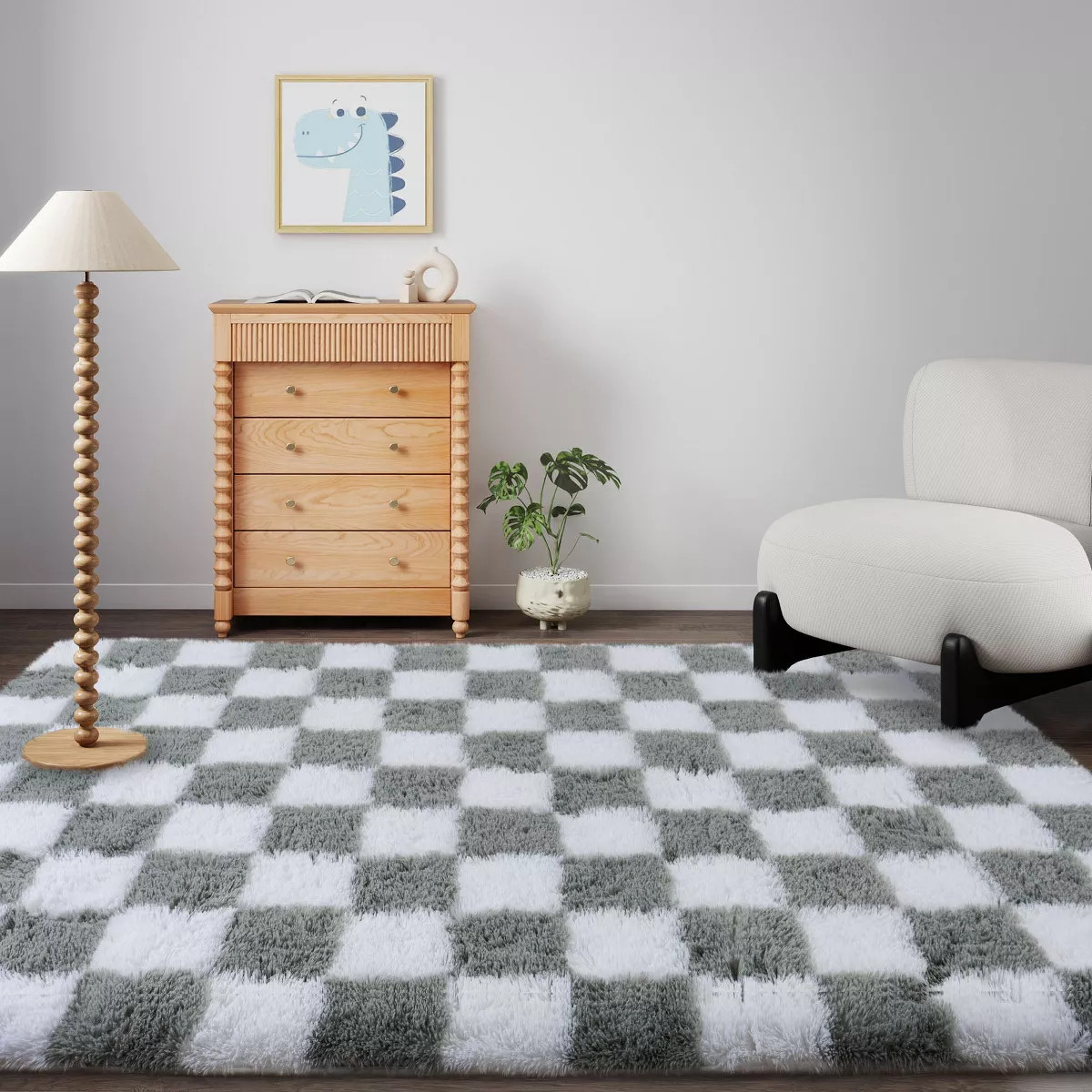 LOVEVOOK 5x7ft Checkered Area Rugs for Living Room, Bedroom, Soft Shaggy Grey and White Rugs Kids... | Target