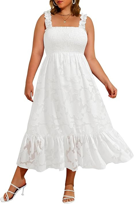 Plus Size Summer Dress - Sun Boho Beach Casual Floral Spaghetti Strap Sleeveless Long Maxi Dresse... | Amazon (US)