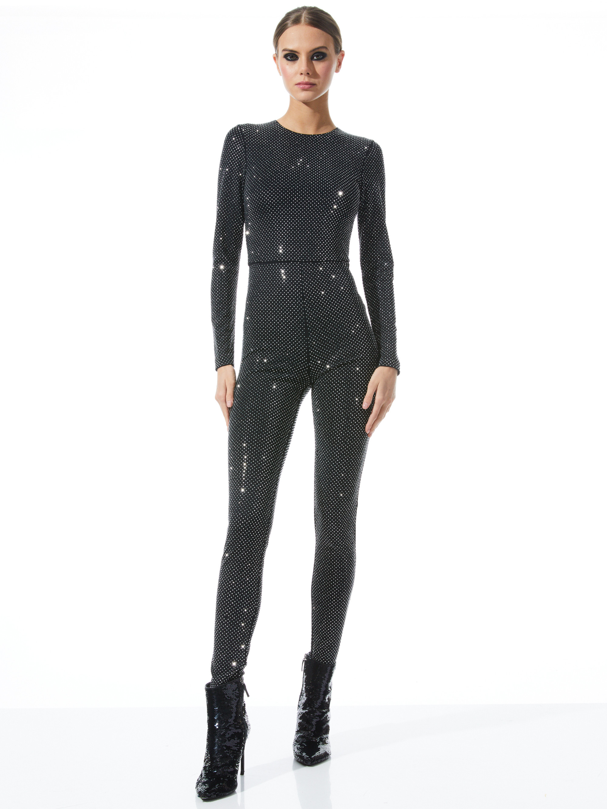 FREDDIE CREWNECK EMBELLISHED CATSUIT | Alice + Olivia