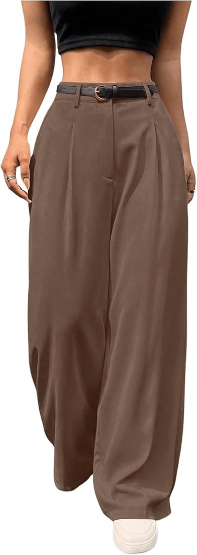 SweatyRocks Women's High Waist Work Pants Dressy Casual Wide Leg Flowy Trousers | Amazon (US)