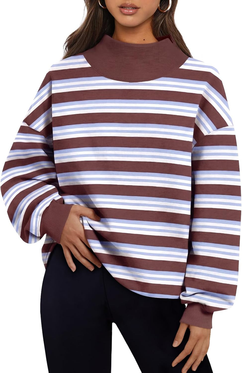Trendy Queen Womens Mock Neck Sweatshirts Oversized Pullover Fall Outfits | Amazon (US)
