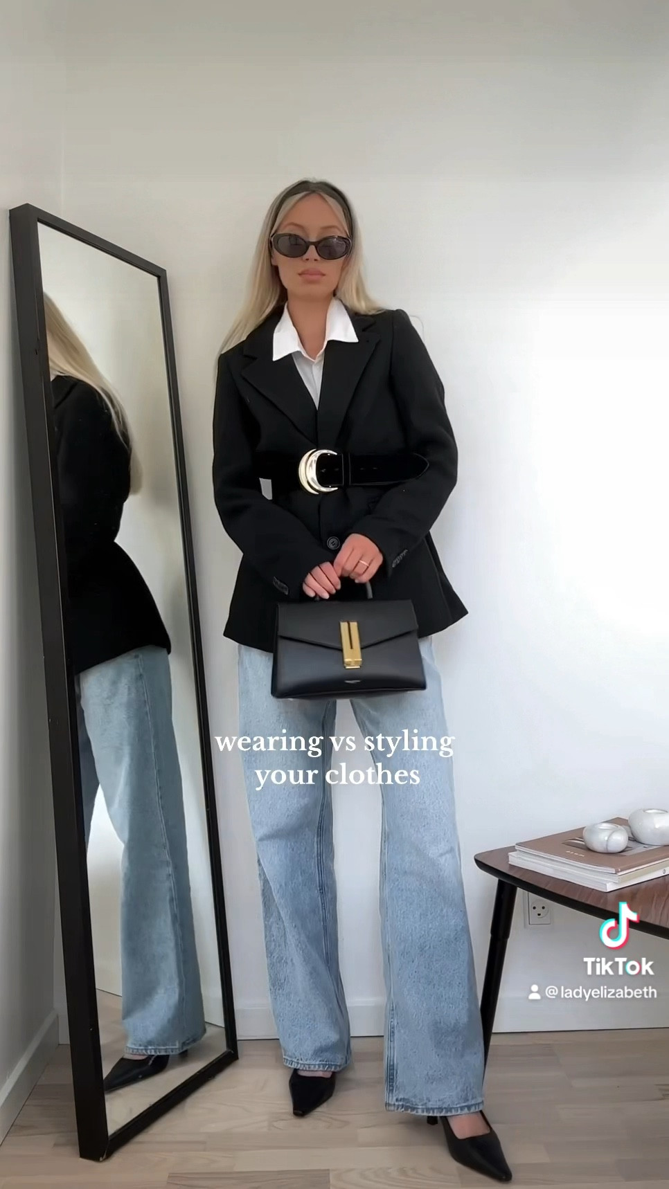 Business casual, office look, jeans, wide leg jeans, blazer coat, black blazer, demellier Montreal midi, belt on blazer, autumn look, autumn style, fall trend, headband, jersey headband, fall outfit, fall office look, classy outfit 

#LTKstyletip #LTKworkwear #LTKSeasonal