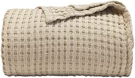 Derf HOME Waffle Weave Throw Blanket for Couch with Wash and Drawnwork Technique Tan Blanket Sofa, S | Amazon (US)