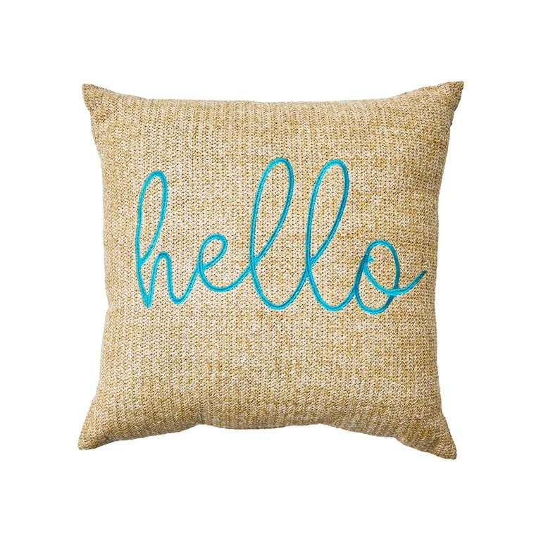 Better Homes & Gardens Hermosa Tan Outdoor Throw Pillow, Hello, 19" x 19" | Walmart (US)