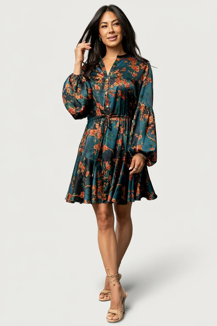 Venice Short Dress \u2014 Jade & Copper Floral Mini | Baltic Born | Baltic Born