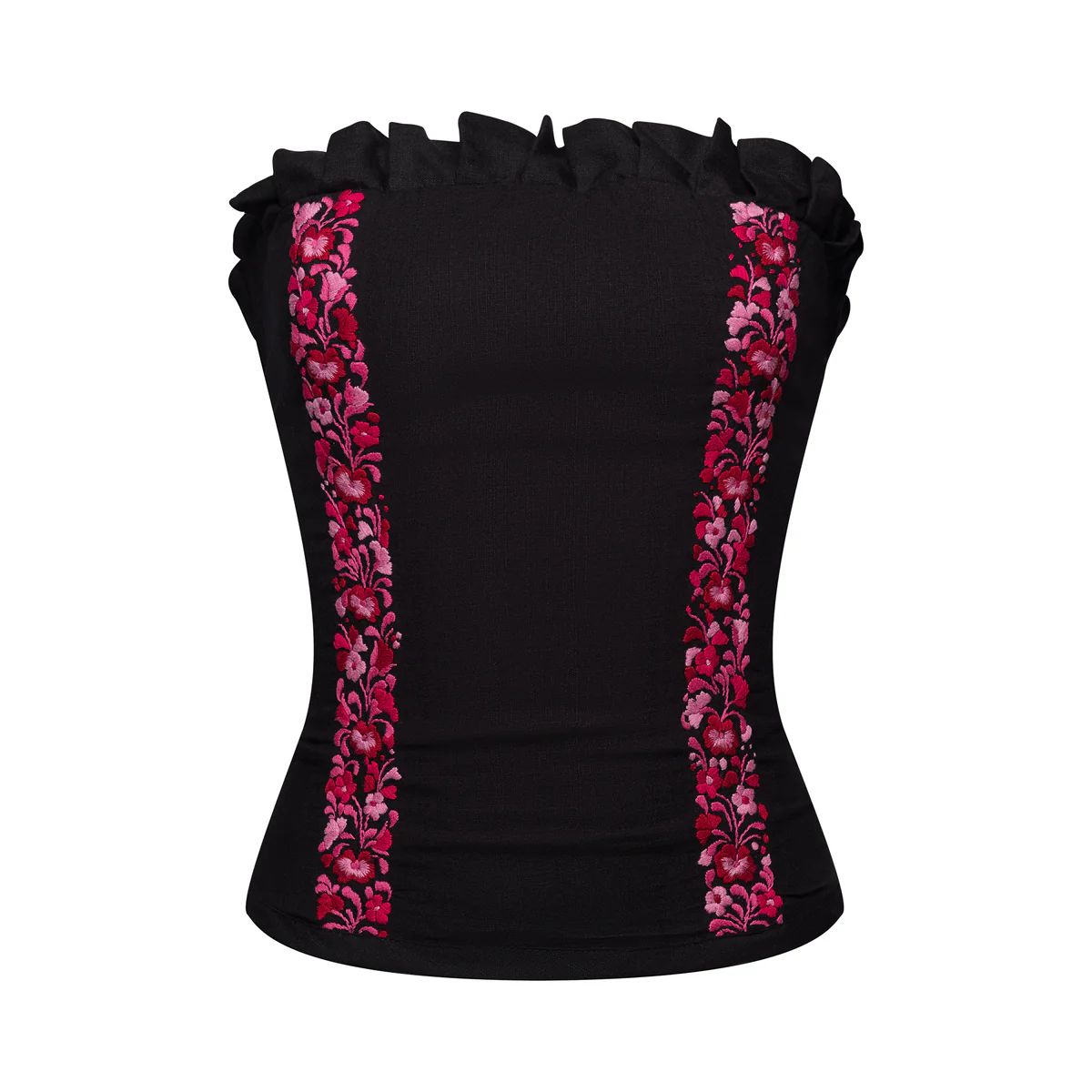 The Cristina Strapless Top in Black with Red and Pink | La Peony Clothing