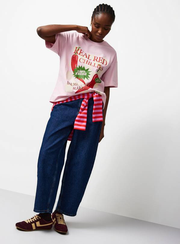 Pink Red Chillies Print Oversized Graphic T-Shirt L | Tu Clothing