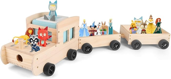 Storage & Play Car for Toniebox and Tonie Figures Storage Shelf (Wooden Trailer), Magnetic Shelve... | Amazon (US)