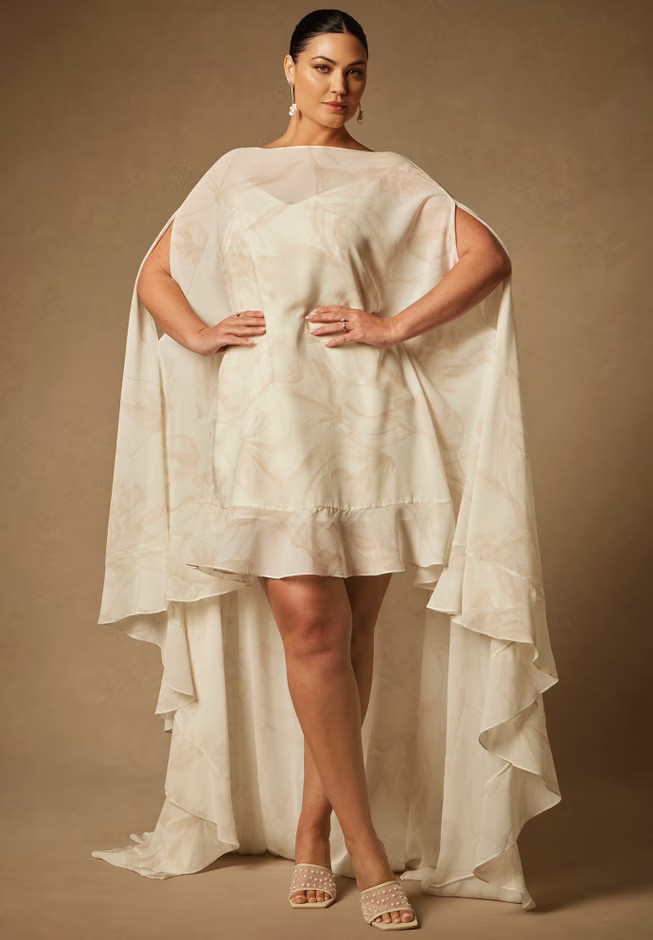 Bridal by ELOQUII Mini Dress With Cape Overlay | Eloquii