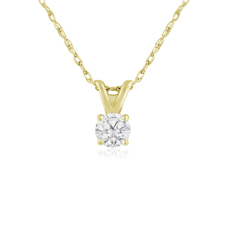 14 Karat Yellow Gold 1/6 Carat Diamond Solitaire Necklace, 18 Inches For Women - Walmart.com | Walmart (US)