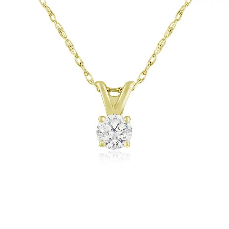 14 Karat Yellow Gold 1/6 Carat Diamond Solitaire Necklace, 18 Inches For Women | Walmart (US)