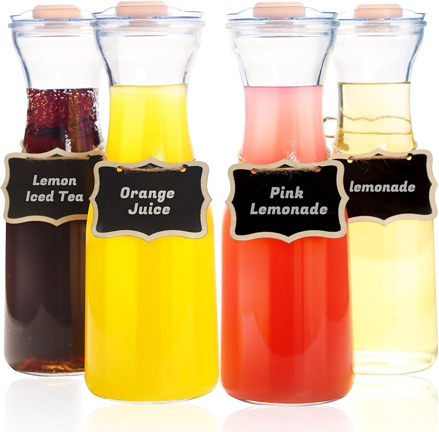 AYL Set of 4 Glass Carafes with Lids (1 Liter) – Clear Glass Water Pitchers and Beverage Servew... | Amazon (US)