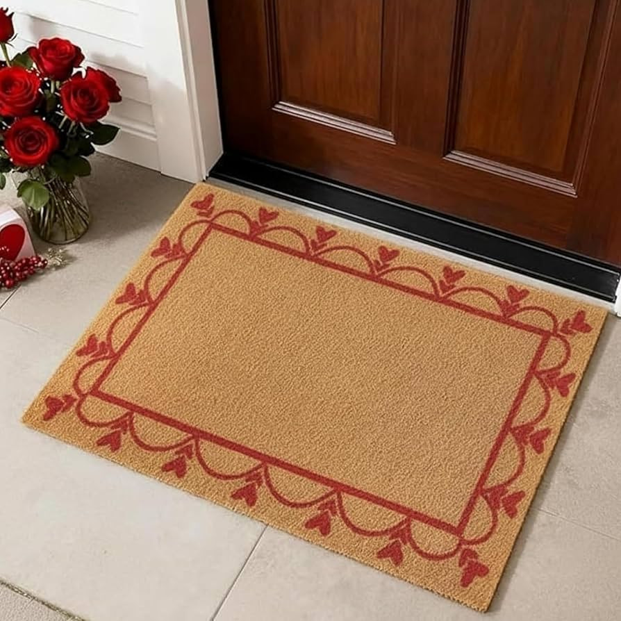 Breling Valentine's Day Coir Doormat Welcome Door Mat Red Love Heart Floor Mat Non Slip Welcome D... | Amazon (US)