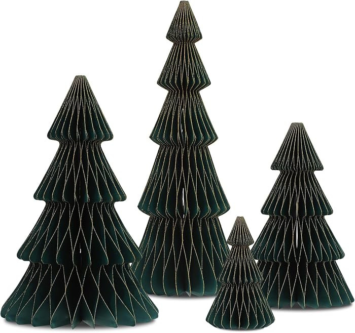 4 Pcs Dark Green Paper Honeycomb Christmas Tree Set – 16", 14", 10", 6" – Magnetic Design for... | Amazon (US)