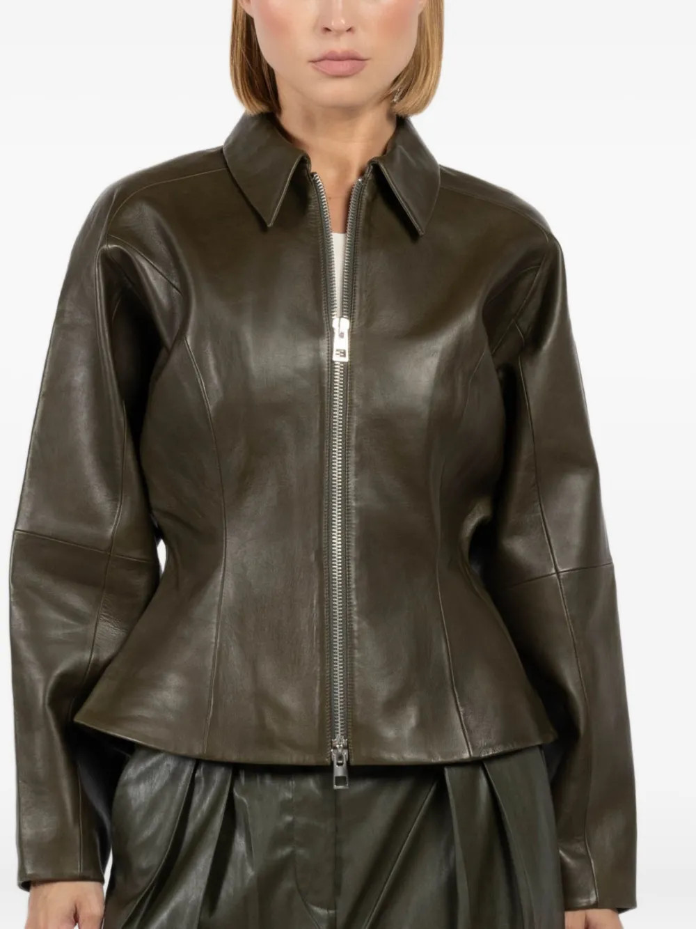 The Sei zip-front fitted leather jacket - Green | Farfetch Global