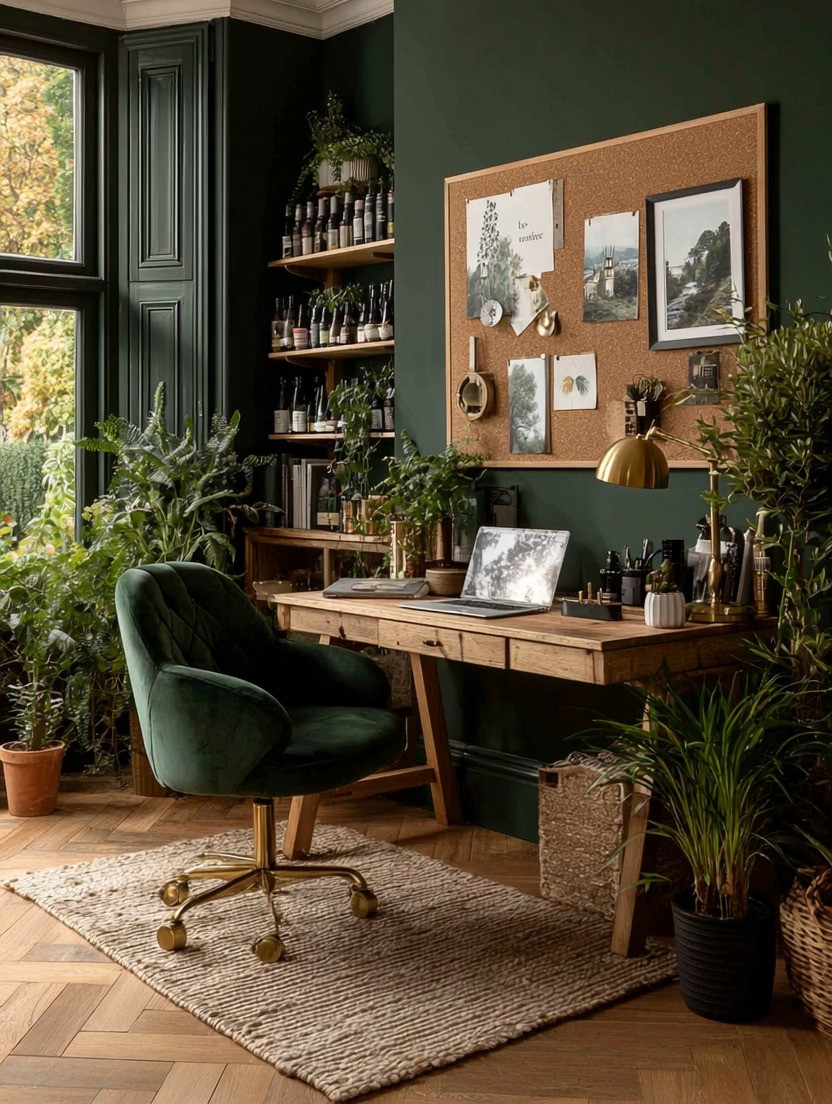 The foundation of a modern home office is no longer cold, white, and corporate.

As more people work from home, the way we design our workspaces is completely changing. Home offices are becoming calmer, warmer, and far more intentional — spaces where people actually enjoy spending time.

And the foundation starts with two key pieces:
A grounding natural wood desk and a bold velvet office chair.

A simple wooden desk with minimal drawers instantly feels cleaner, calmer, and more elevated than bulky traditional office furniture. Then comes the statement piece — a rich velvet chair that adds comfort, texture, and personality while still looking elegant and refined.

This is the difference between a workspace that feels temporary… and one that feels inspiring.

The deep green tones paired with warm wood create a grounded, creative atmosphere while brushed gold accents softly elevate the room with warmth and sophistication. Add layered lighting, greenery, and open shelving, and suddenly your home office becomes a place that supports both productivity and creativity.

The future of home offices is not corporate.
It is intentional, elegant, and deeply personal.

Shop our curated edit of grounding wooden desks, velvet office chairs, brushed gold lighting, and modern home office decor to recreate this elevated workspace at home.

#HomeOfficeDecor #ModernOffice #VelvetChair #InteriorDesign #LuxuryHomeOffice #WorkFromHome #ElegantLiving #WarmMinimalism 

 #LTKHome