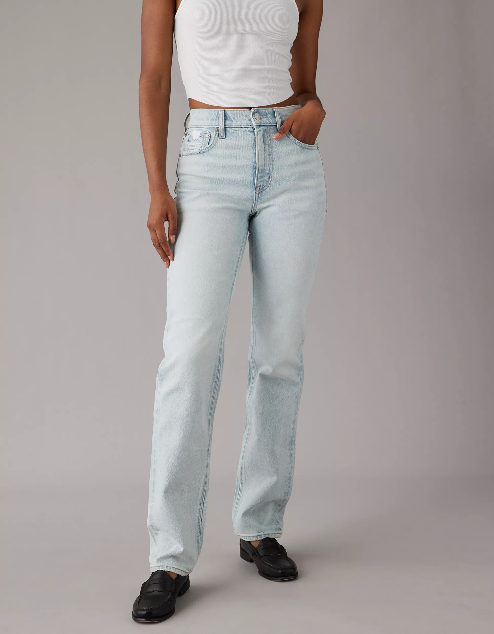 AE Stretch Super High-Waisted Straight Jean | American Eagle Outfitters (US & CA)