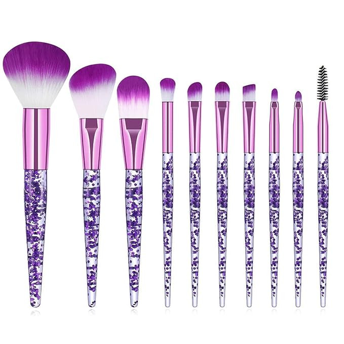 10 Pcs Crystal Unicorn Fan Makeup Brush Set, Professional Face Cosmetics Blending Liquid Foundati... | Amazon (US)