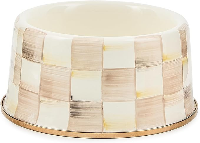 MACKENZIE-CHILDS Enamel Pet Bowl, Cute Cat and Dog Bowl for Food and Water, Medium, Brown-and-Whi... | Amazon (US)