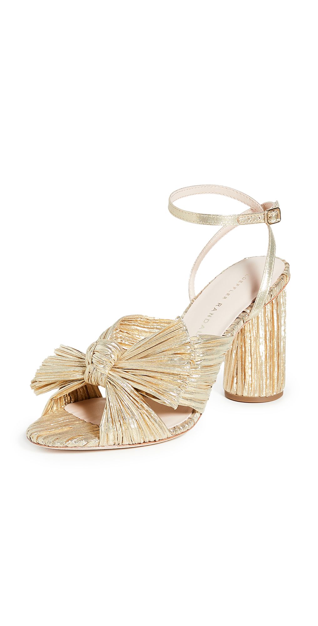Loeffler Randall Camellia Gold Pleated Bow Heel with Ankle Strap | Shopbop