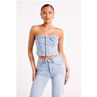 Sandy Buttoned Denim Tube Top - Mid Blue | MESHKI US
