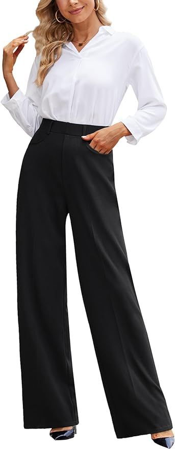 Narcissus Women's Pull-on Pleated Wide Leg Dress Pants with Belt Loops/Winkle Resistant High Wais... | Amazon (US)