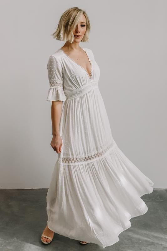 Rayne White Deep V Maxi Dress | Baltic Born