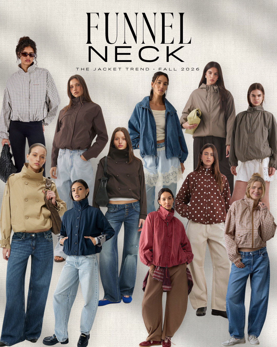 Funnel neck jackets are one of the biggest Fall 2026 jacket trends, and I’m officially sold.

The high-neck silhouette is showing up everywhere in cropped jackets, lightweight windbreakers, plaid, polka dots, oversized styles and more. It’s an easy way to make a basic jeans-and-tee outfit feel current without looking like you tried too hard.

I rounded up my favorite funnel neck jackets for women at different price points so you can shop the trend before fall really hits.

SHOP THE POST ↓
Funnel neck jackets • Fall 2026 fashion trends • women’s fall jackets • transitional outerwear • high neck jackets • lightweight jackets • casual fall outfits

#LTKmomlife #LTKOver40 #LTKSeasonal