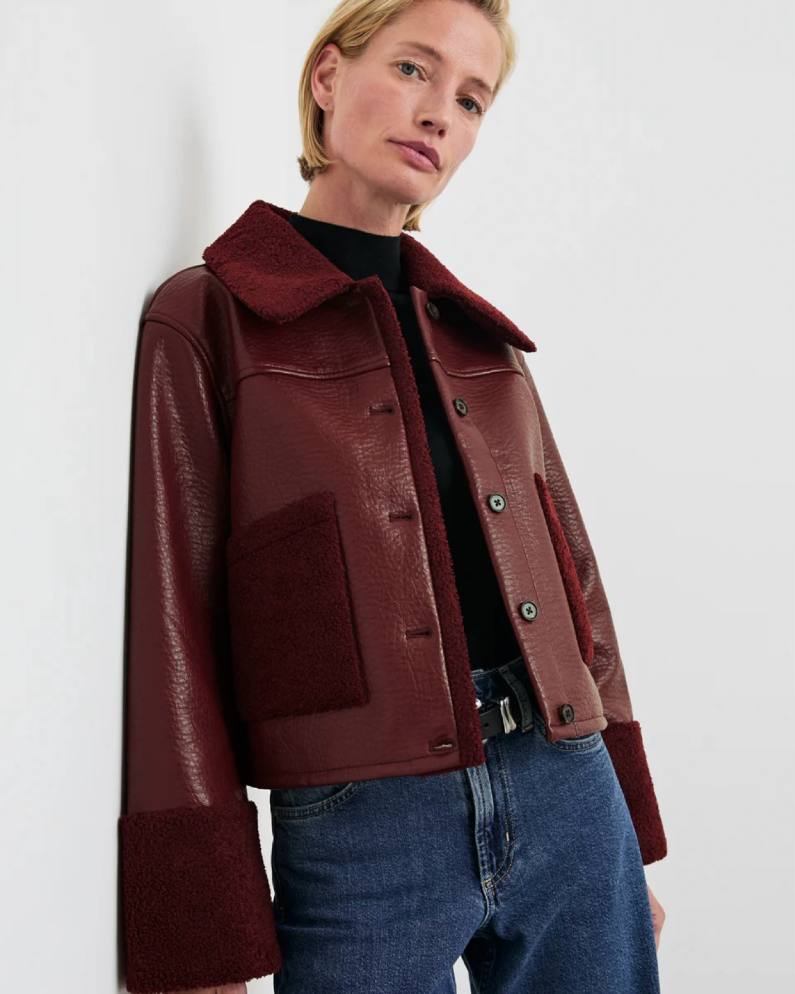 Gorgeous little burgundy faux shearling jacket 😍