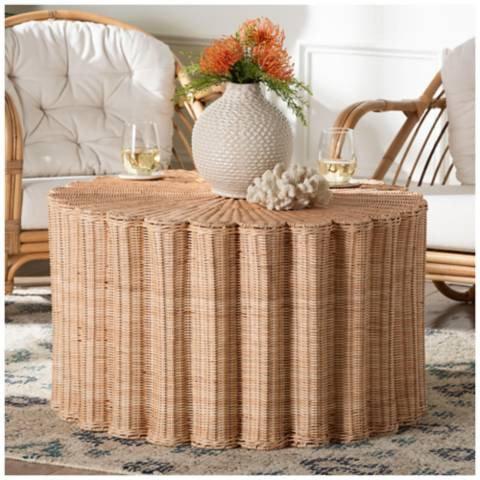 bali & pari Kensley Rattan Coffee Table with Scalloped Silhouette | Lamps Plus