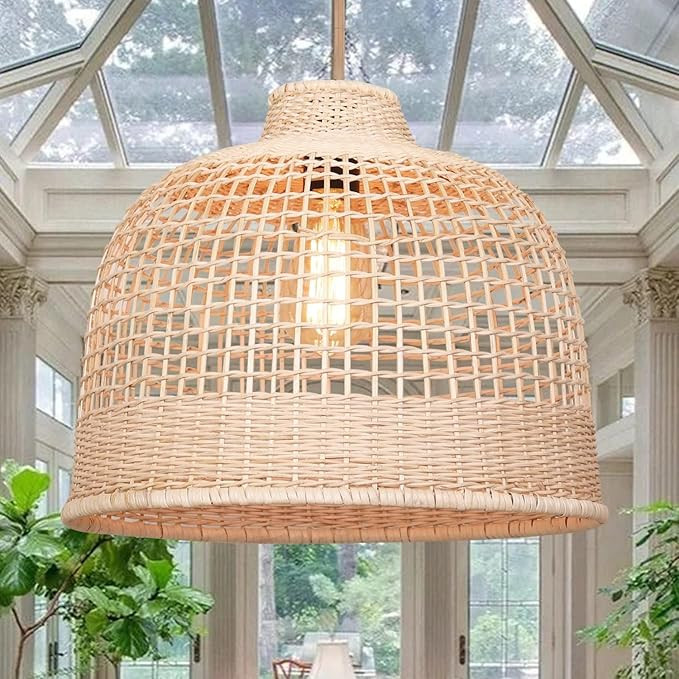 Rattan Pendant Lights, Hand-Woven Wicker Light Fixture for Kitchen Island, Natural Bamboo Hanging... | Amazon (US)