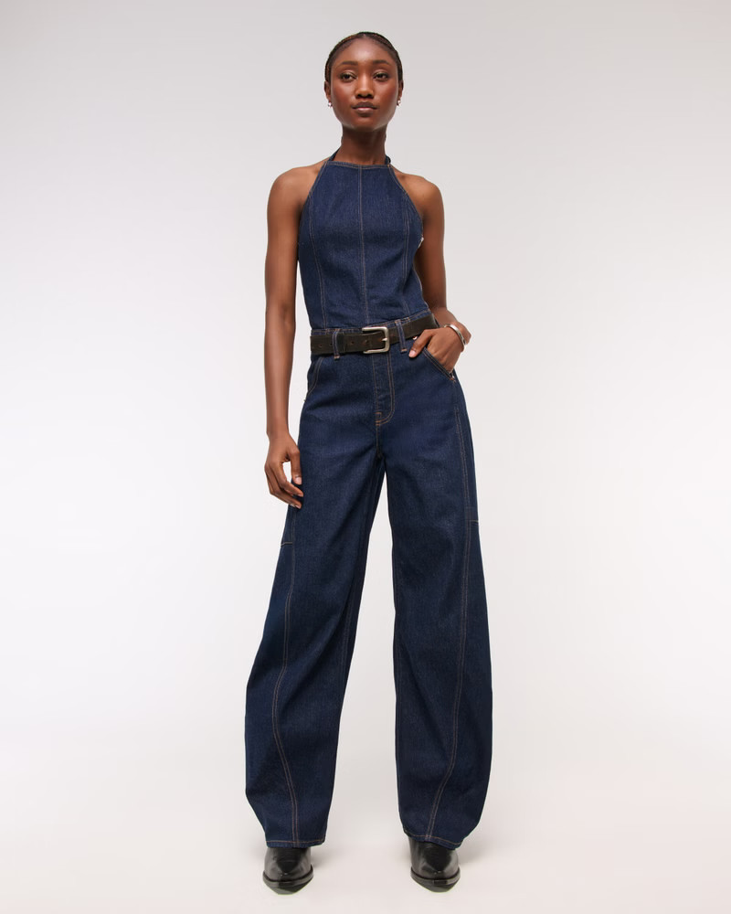 Halter Barrel Denim Jumpsuit | Abercrombie & Fitch (US)