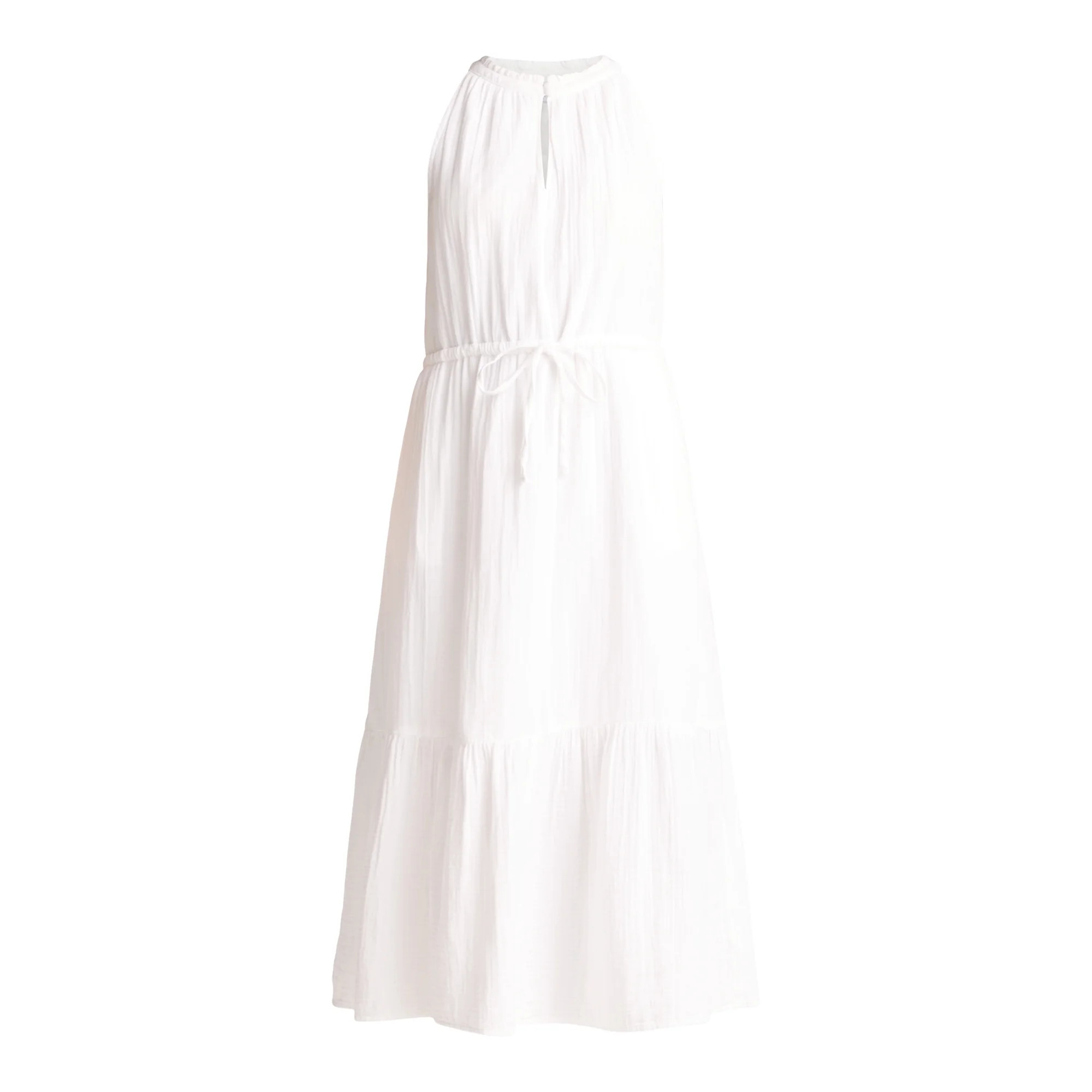 Time and Tru Women's Cotton Double Cloth Tiered Midi Dress, Sizes XS-XXXL | Walmart (US)